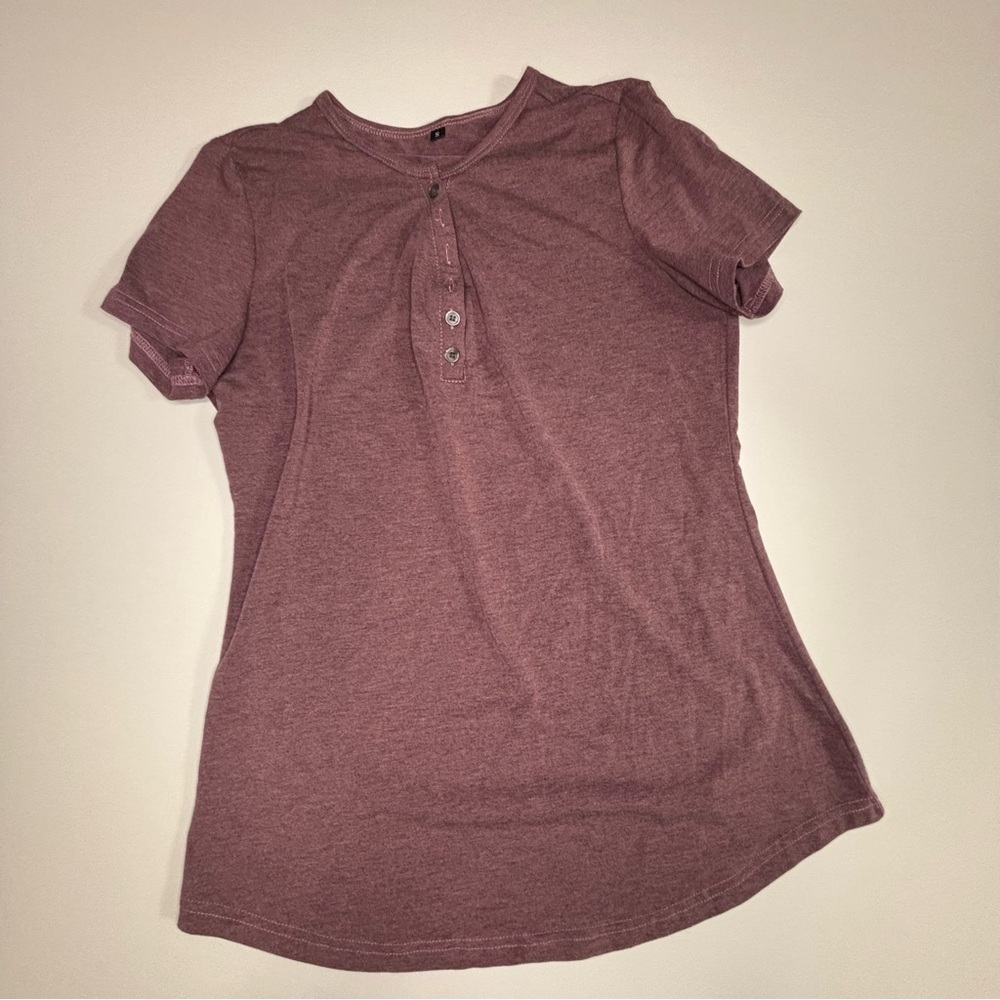 Purple Short Sleeve Henley Shirt